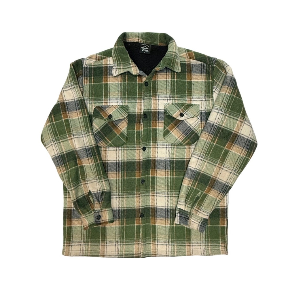 Original Deluxe Supply Mens Large Green Plaid Sherpa Lined Fleece Shirt Jacket
